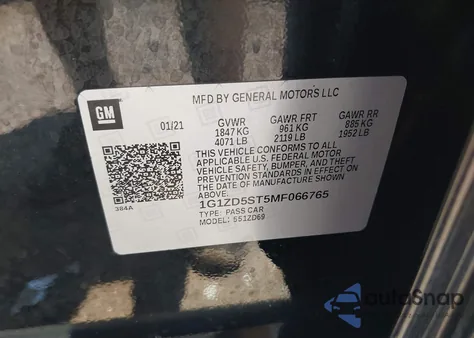 2021 Chevrolet Malibu Fwd Lt z USA, uszkodzony, nr VIN 1G1ZD5ST5MF066765